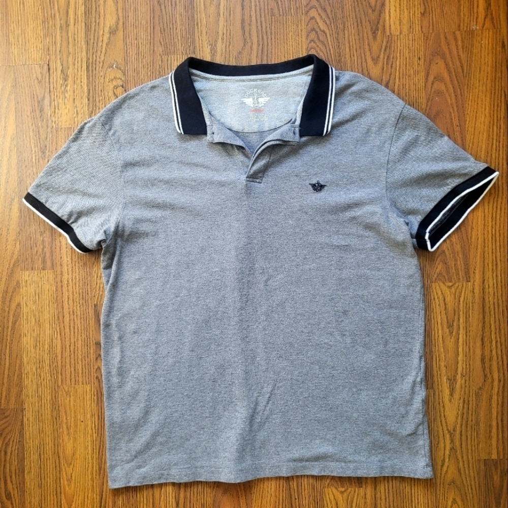 Vintage Dockers Polo Shirt Classic Heritage Style Mens Xl Grey Black Stripe Tee